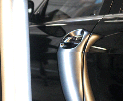 Mercedes S550 door dent repaired at Dent Werks PDR in Delano, MN